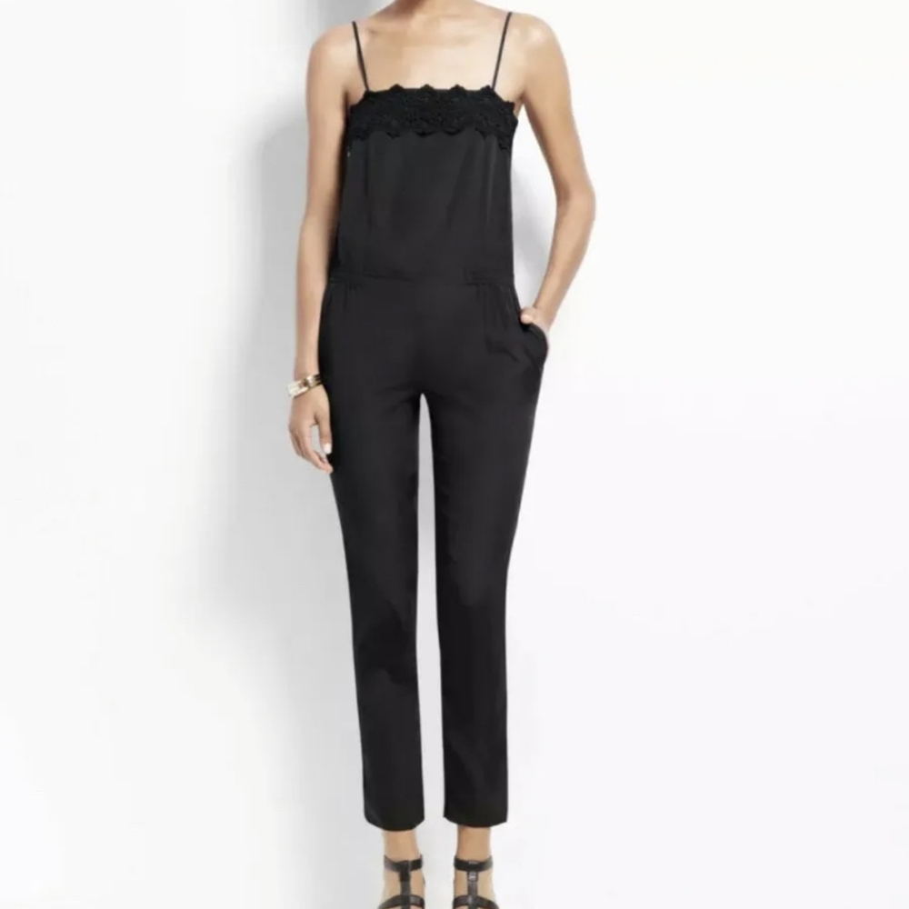 Black jumpsuit with lace trim